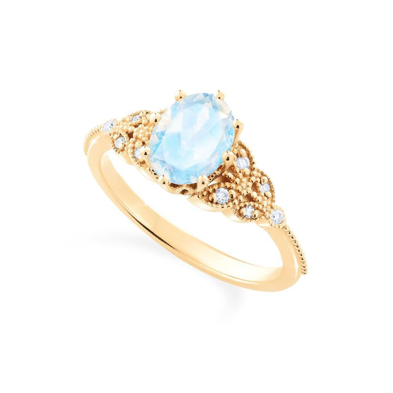 [Olivia] Classic Floral Oval Engagement Ring in Moonstone