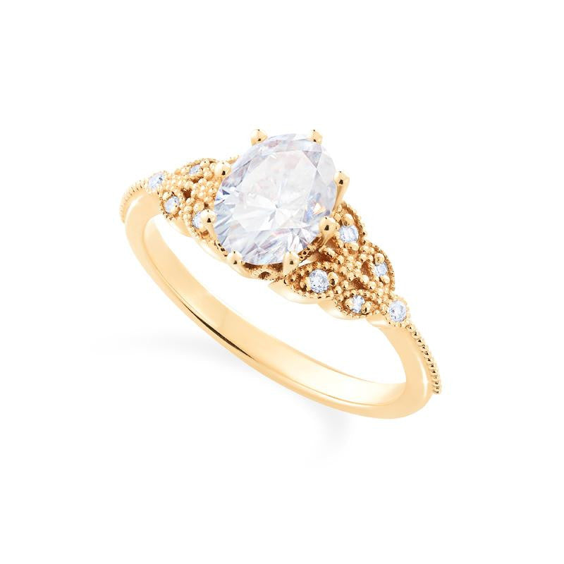 [Olivia] Classic Floral Oval Engagement Ring in Diamond / Moissanite