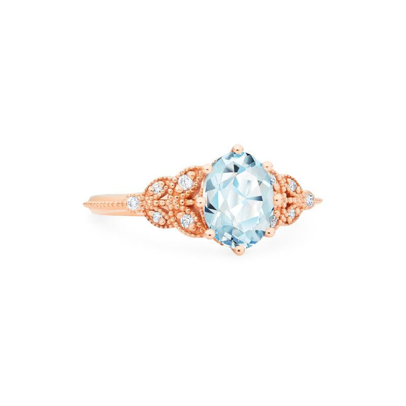 [Olivia] Classic Floral Oval Cut Ring in Aquamarine