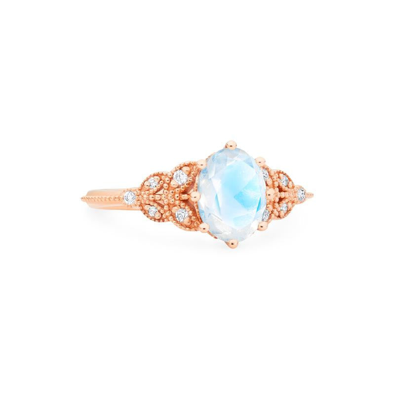 [Olivia] Classic Floral Oval Engagement Ring in Moonstone