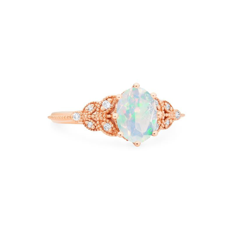 [Olivia] Classic Floral Oval Engagement Ring in Natural Australian Opal