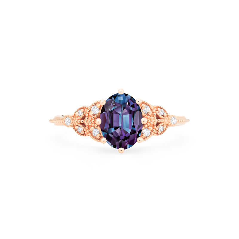 [Olivia] Classic Floral Oval Engagement Ring in Lab Alexandrite