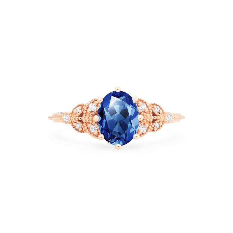 [Olivia] Classic Floral Oval Engagement Ring in Lab Blue Sapphire