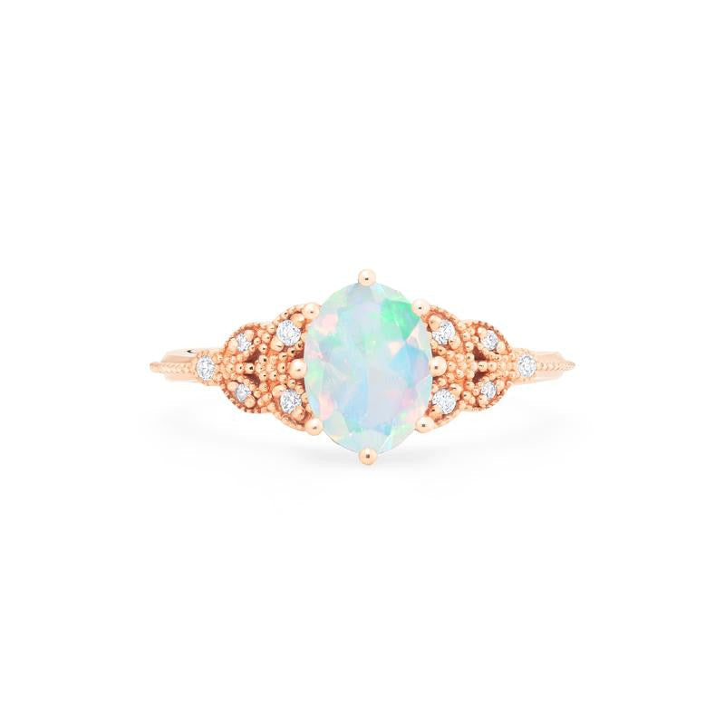 [Olivia] Classic Floral Oval Engagement Ring in Natural Australian Opal