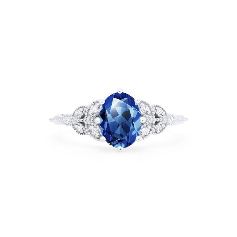 [Olivia] Classic Floral Oval Engagement Ring in Lab Blue Sapphire