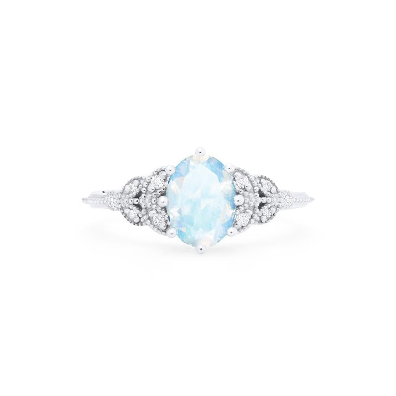 [Olivia] Classic Floral Oval Engagement Ring in Moonstone