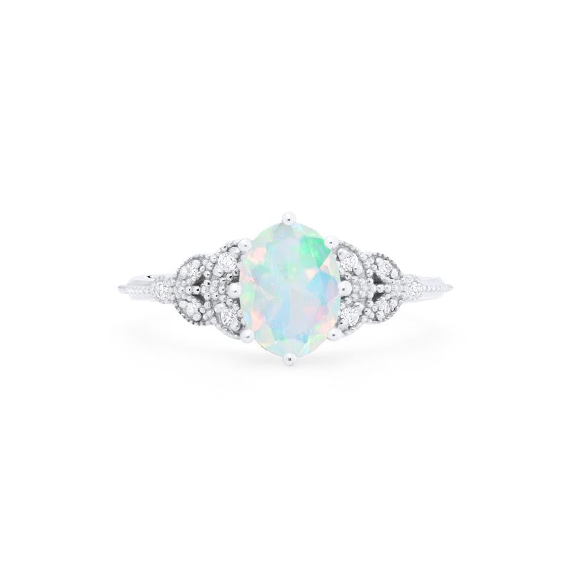[Olivia] Classic Floral Oval Engagement Ring in Natural Australian Opal