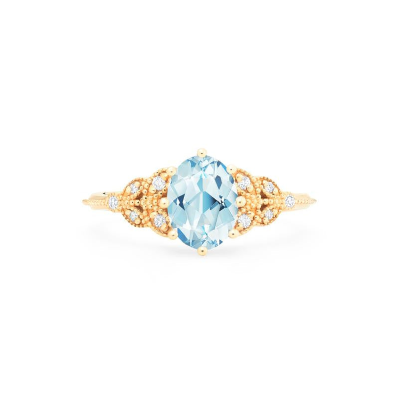 [Olivia] Classic Floral Oval Cut Ring in Aquamarine