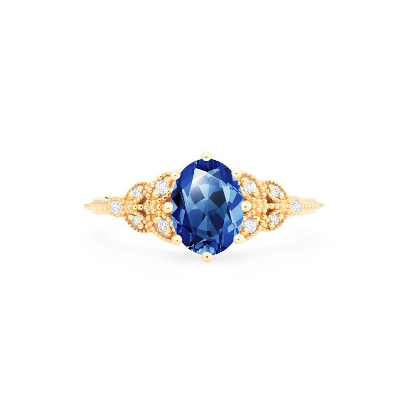 [Olivia] Classic Floral Oval Engagement Ring in Lab Blue Sapphire