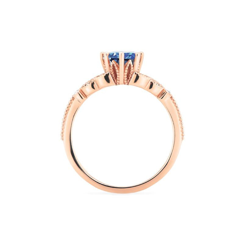 [Olivia] Classic Floral Oval Engagement Ring in Lab Blue Sapphire