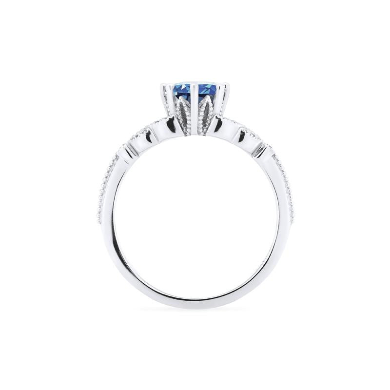 [Olivia] Classic Floral Oval Engagement Ring in Lab Blue Sapphire