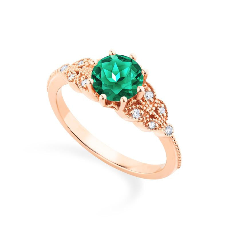 [Kerensa] Classic Floral Engagement Ring in Lab Emerald