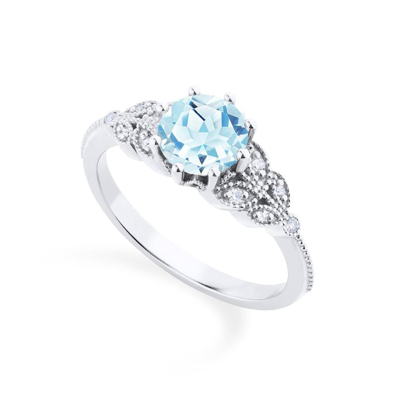 [Kerensa] Classic Floral Engagement Ring in Aquamarine