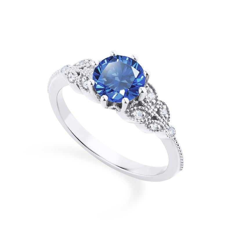 [Kerensa] Classic Floral Engagement Ring in Lab Blue Sapphire
