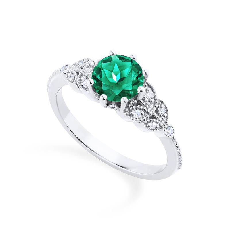 [Kerensa] Classic Floral Engagement Ring in Lab Emerald