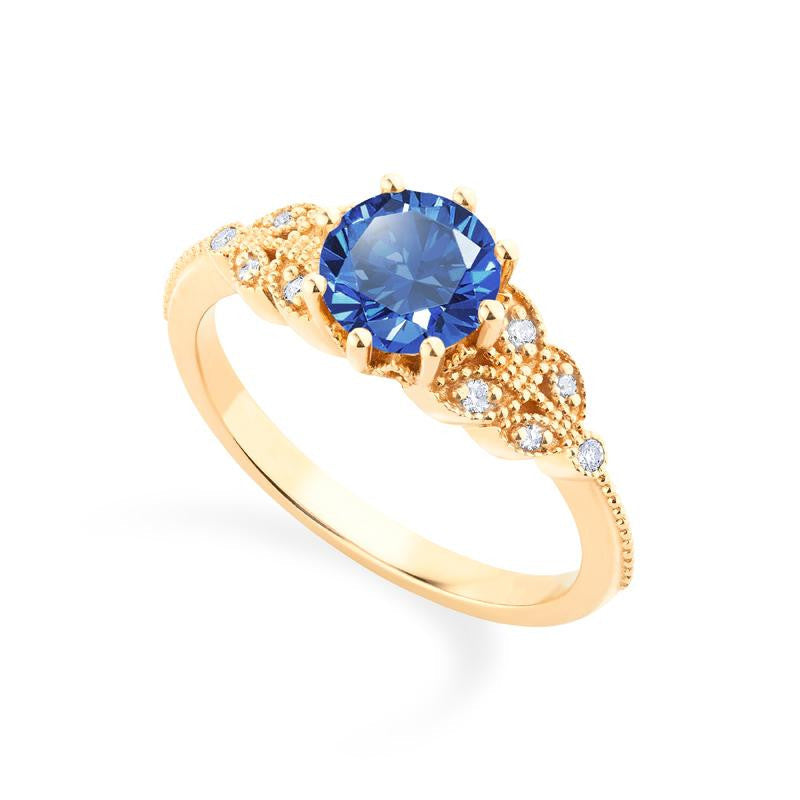 [Kerensa] Classic Floral Engagement Ring in Lab Blue Sapphire
