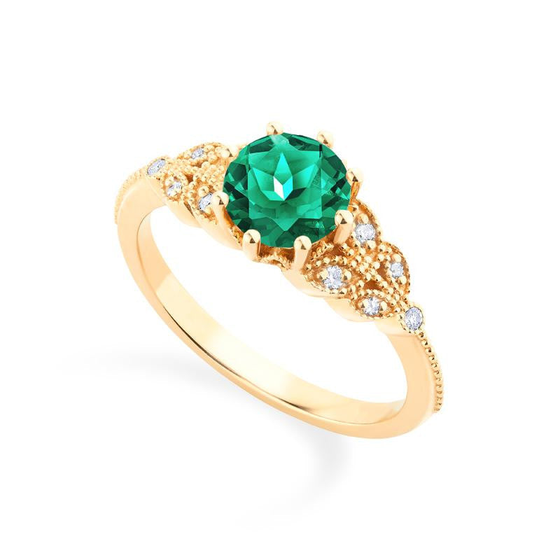[Kerensa] Classic Floral Engagement Ring in Lab Emerald