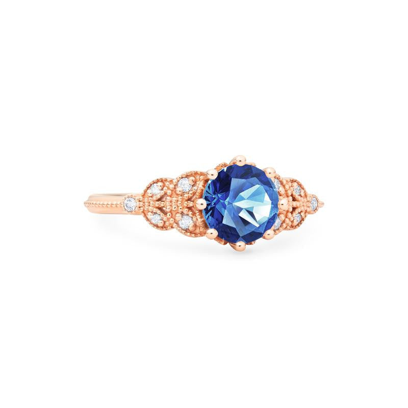 [Kerensa] Classic Floral Engagement Ring in Lab Blue Sapphire