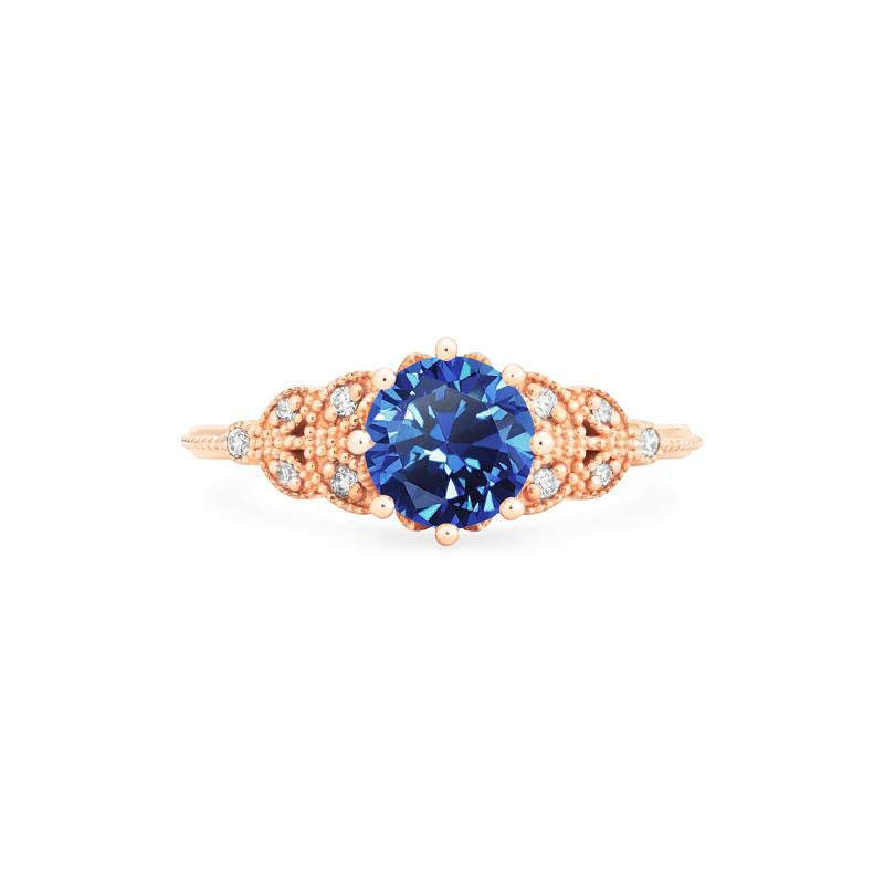 [Kerensa] Classic Floral Engagement Ring in Lab Blue Sapphire