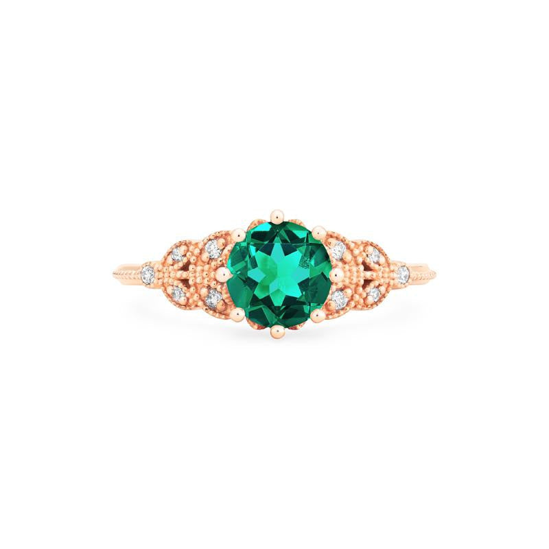 [Kerensa] Classic Floral Engagement Ring in Lab Emerald