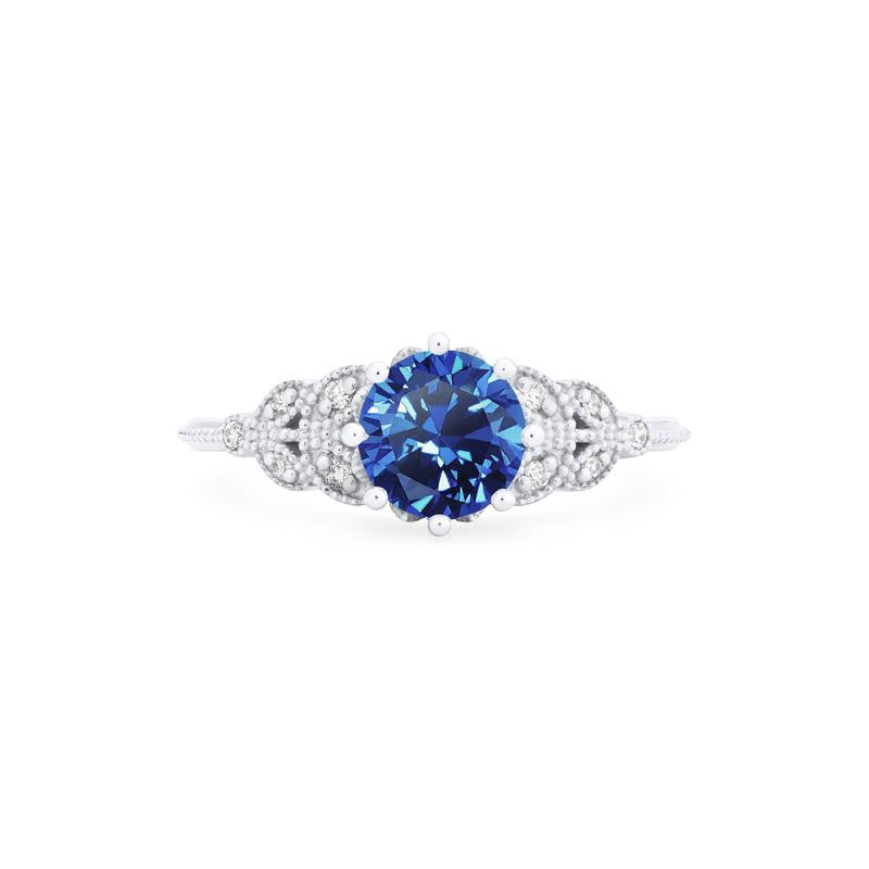 [Kerensa] Classic Floral Engagement Ring in Lab Blue Sapphire