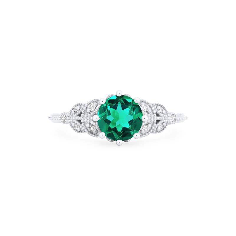 [Kerensa] Classic Floral Engagement Ring in Lab Emerald