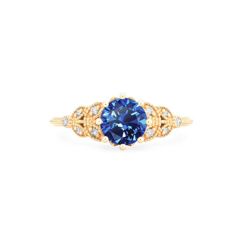 [Kerensa] Classic Floral Engagement Ring in Lab Blue Sapphire