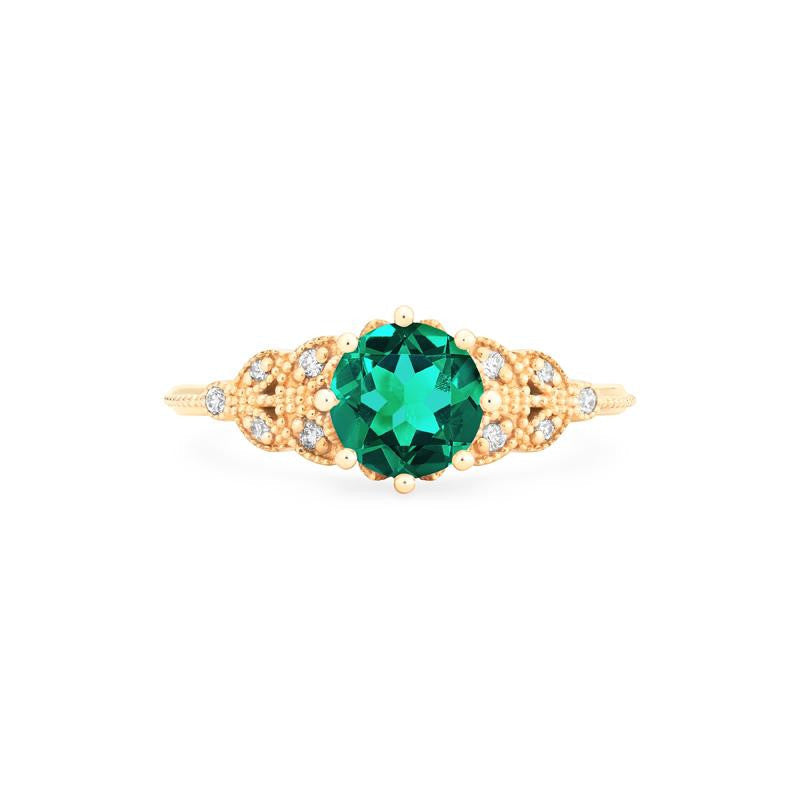 [Kerensa] Classic Floral Engagement Ring in Lab Emerald
