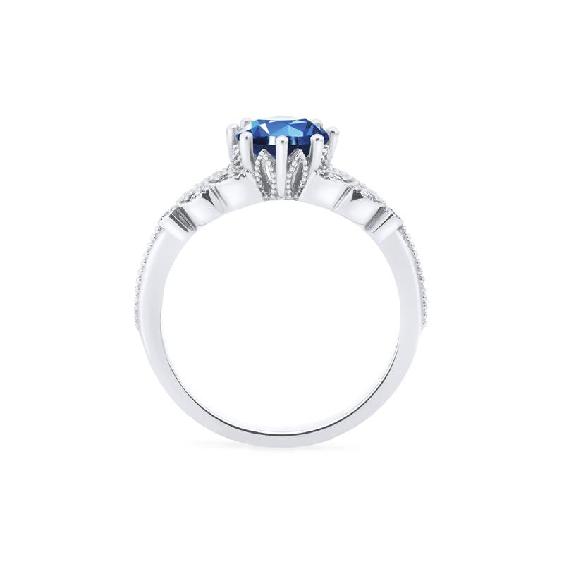 [Kerensa] Classic Floral Engagement Ring in Lab Blue Sapphire