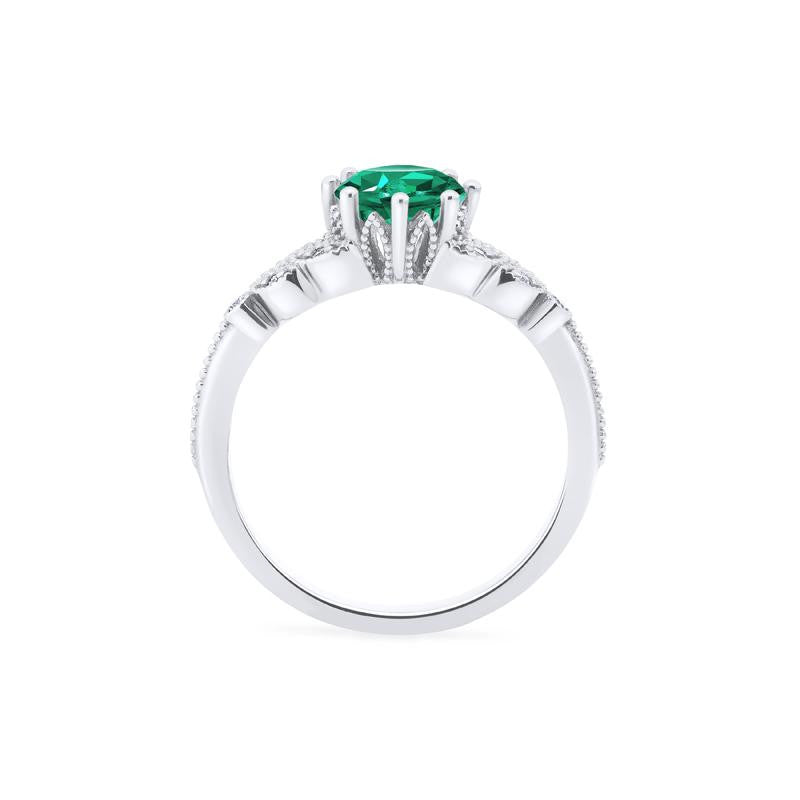 [Kerensa] Classic Floral Engagement Ring in Lab Emerald