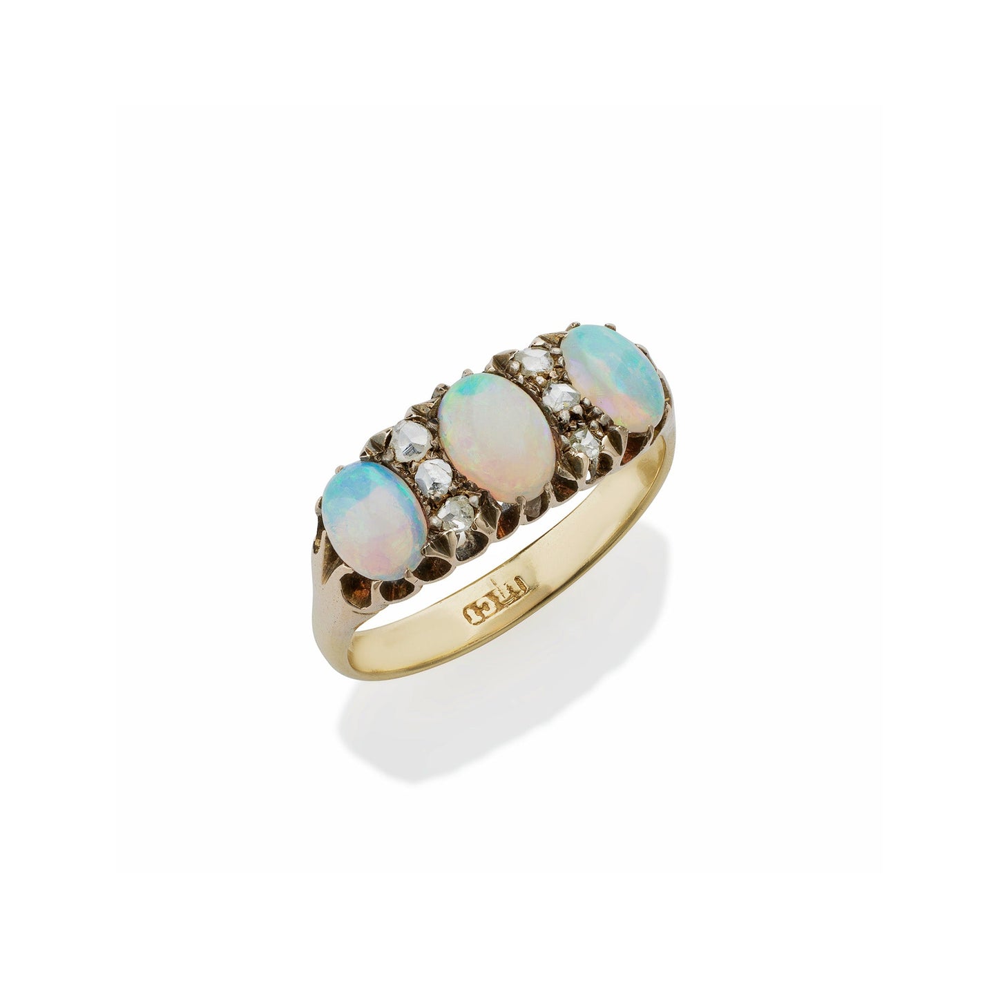 English Opal and Rose-cut Diamond Three Stone Ring