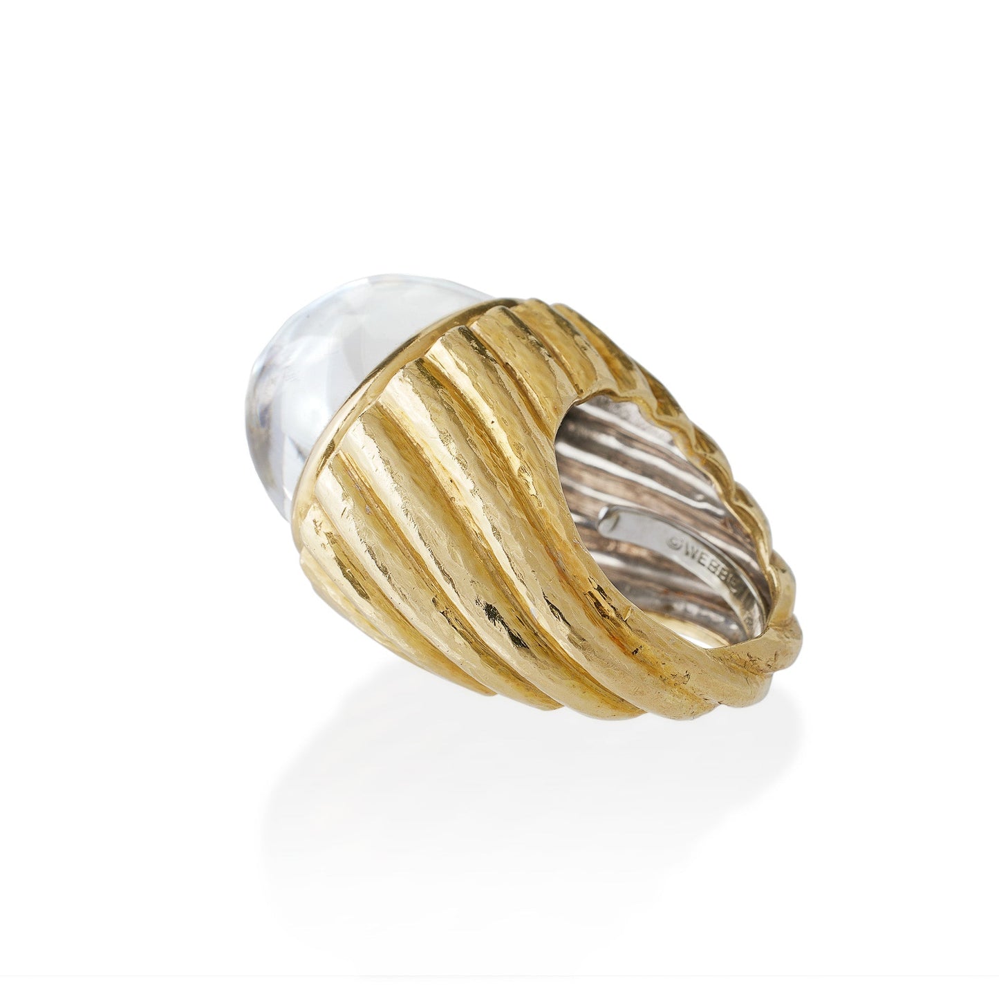 David Webb Rock Crystal and Hammered Gold Bombé Ring