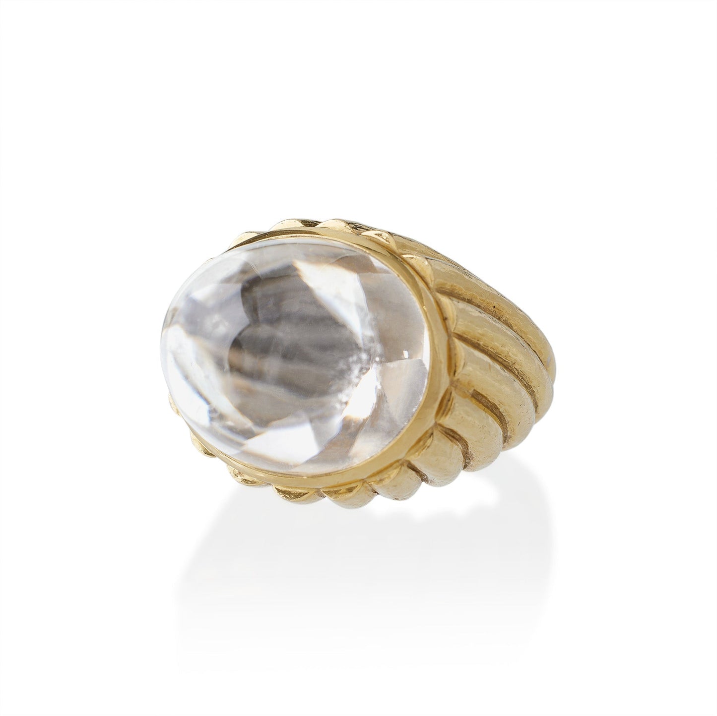 David Webb Rock Crystal and Hammered Gold Bombé Ring