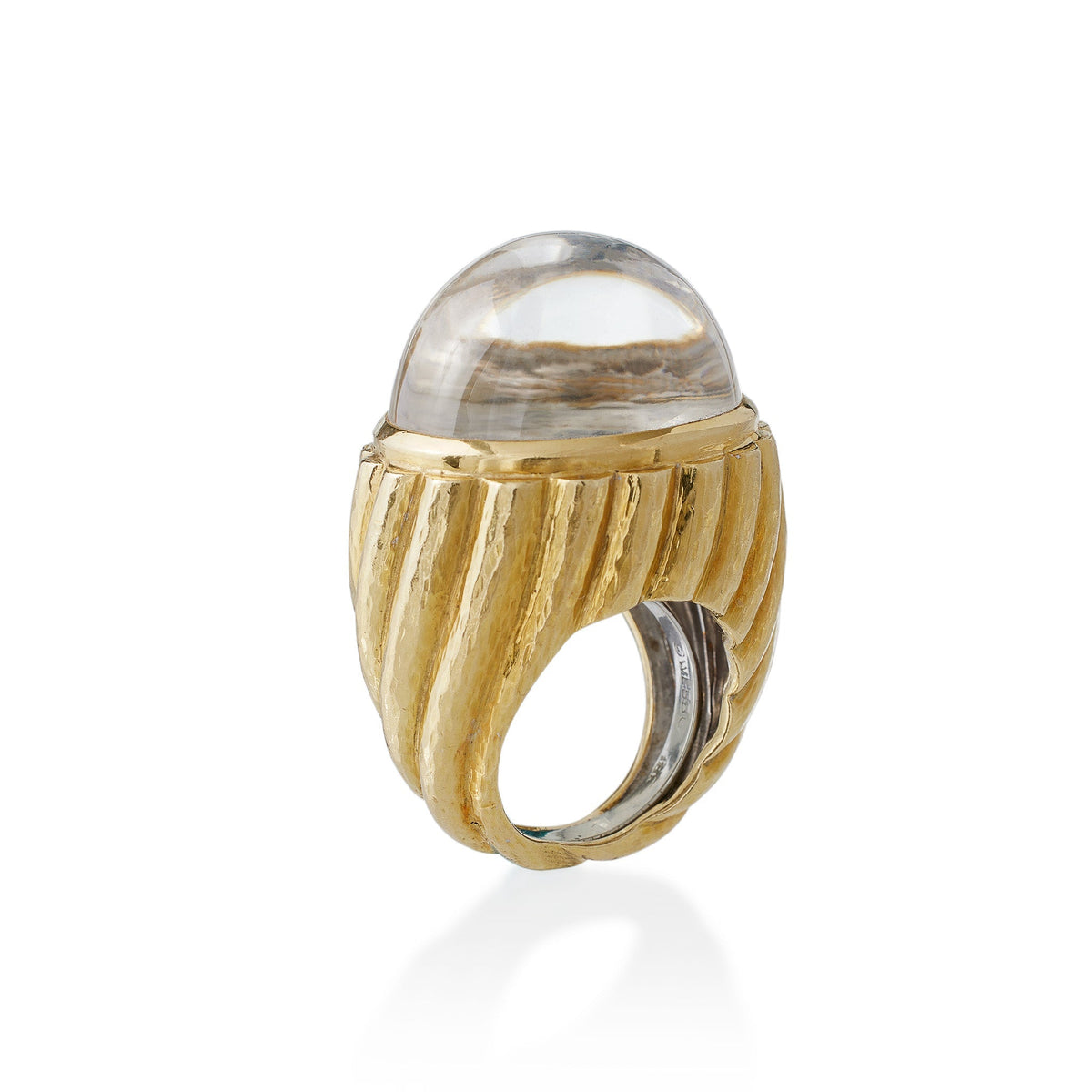 David Webb Rock Crystal and Hammered Gold Bombé Ring