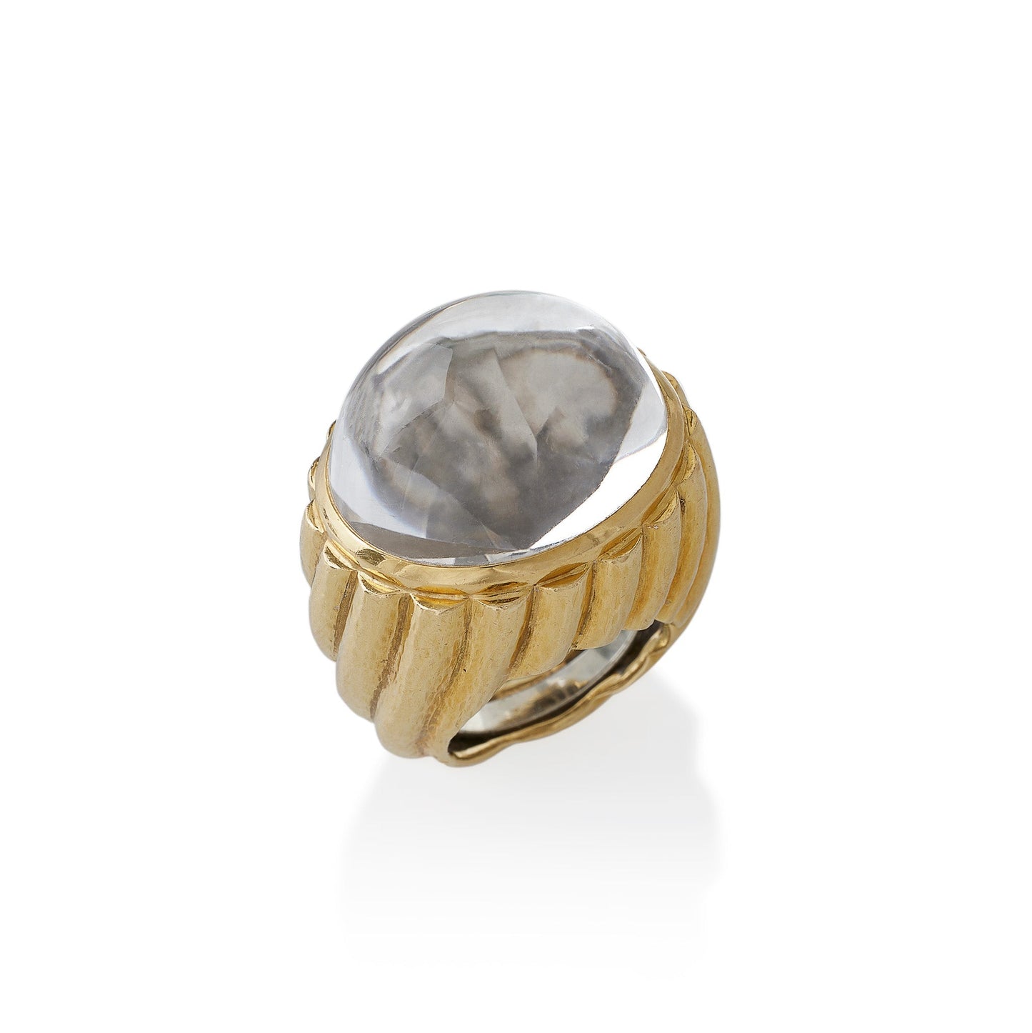 David Webb Rock Crystal and Hammered Gold Bombé Ring