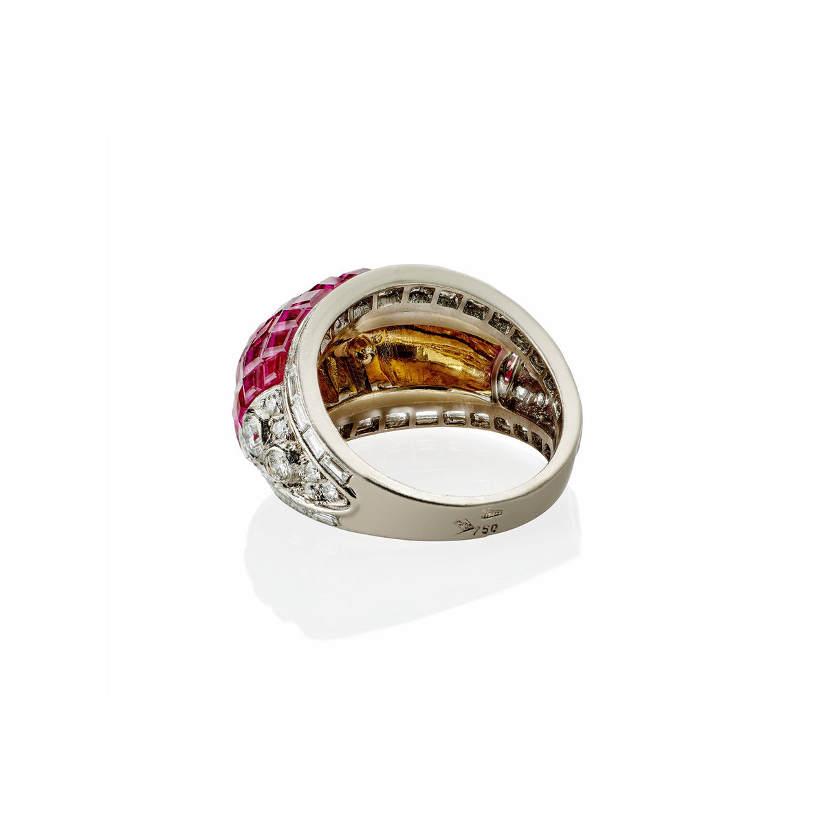 French Invisibly-Set Ruby and Diamond Bombé Ring