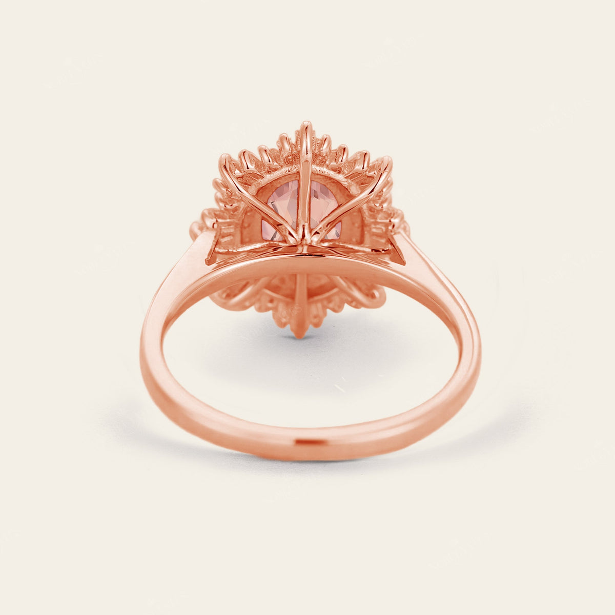 Art deco Oval Pink Morganite Starburst Engagement Ring