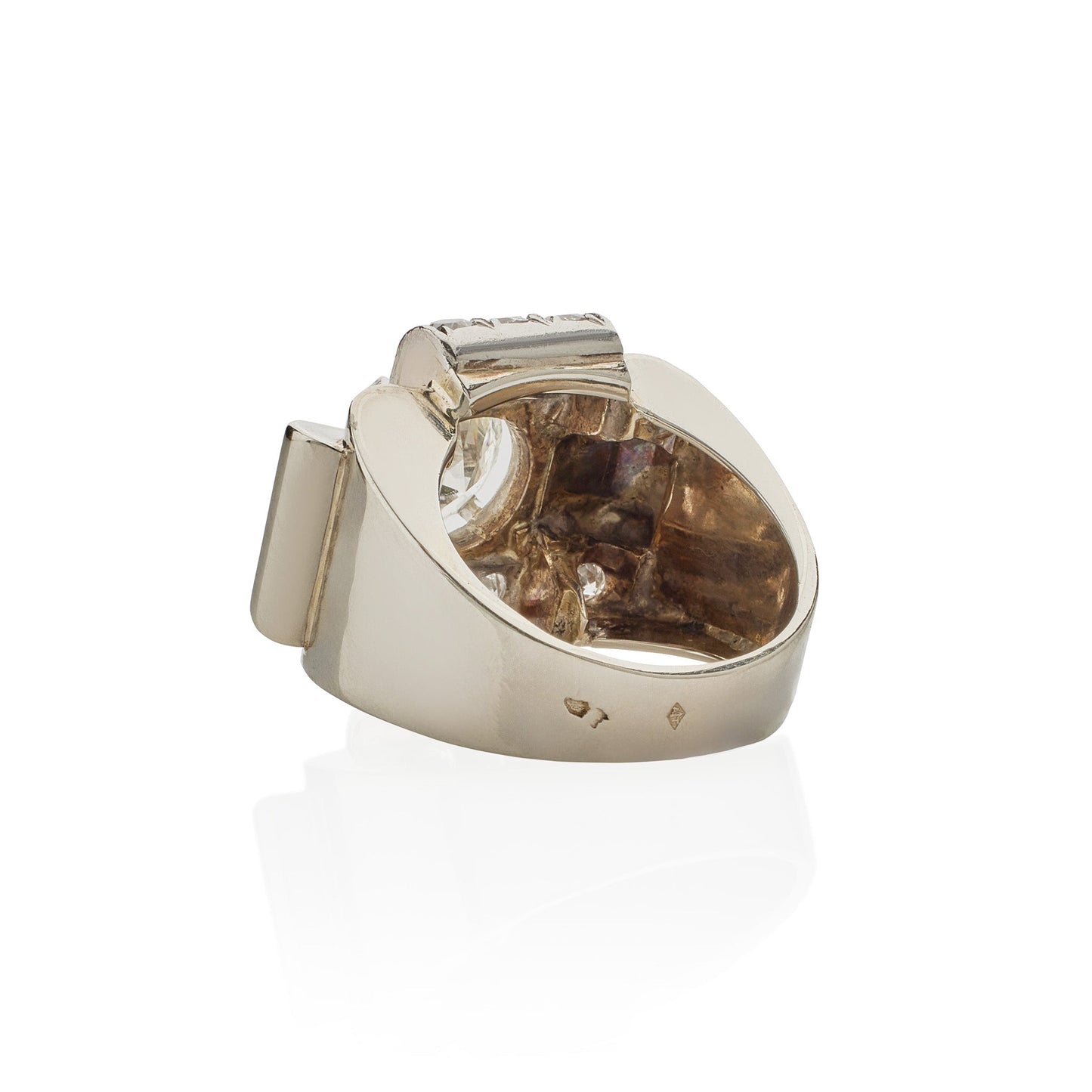 French Retro 18K White Gold and Diamond Ring