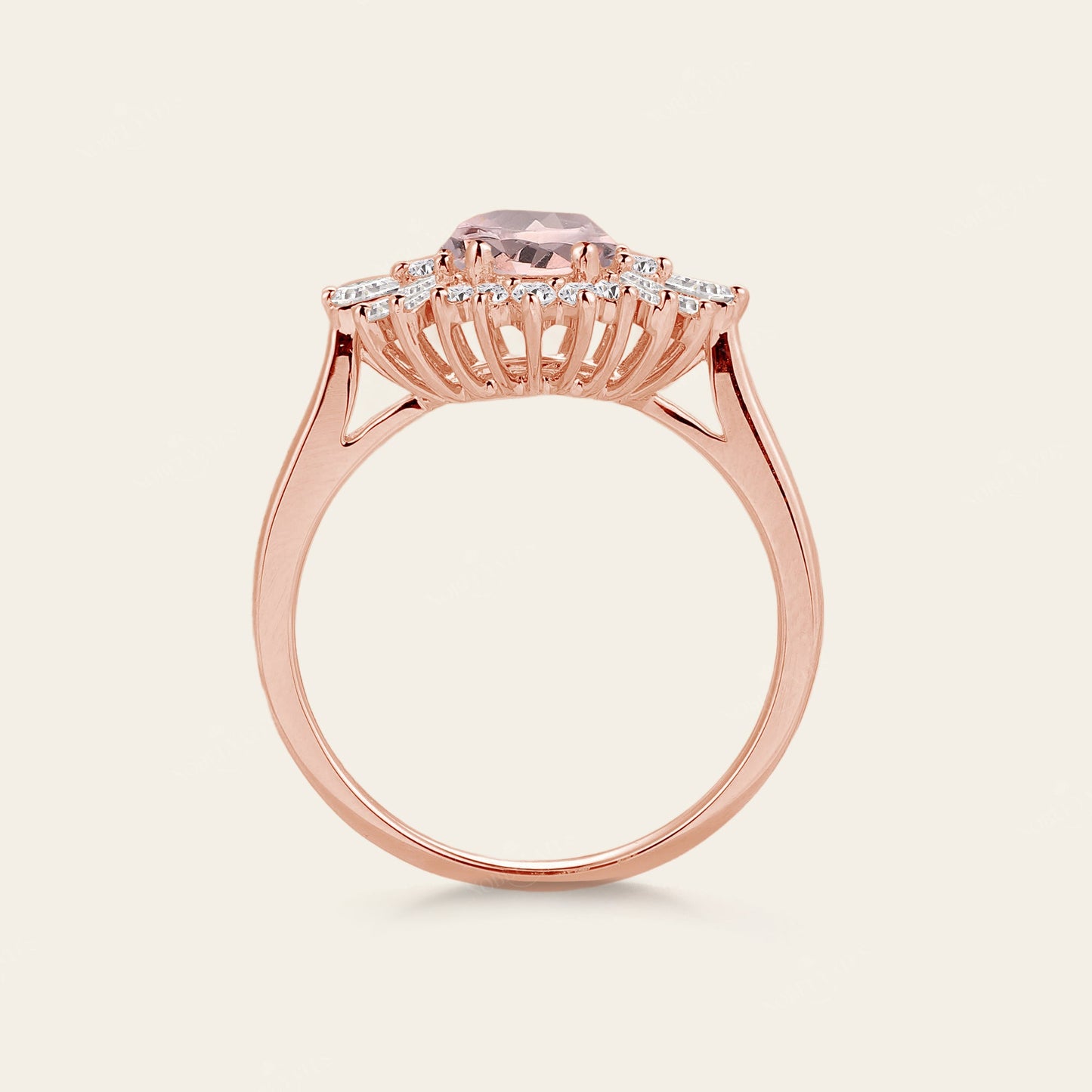 Art deco Round Pink Morganite Star Engagement Ring