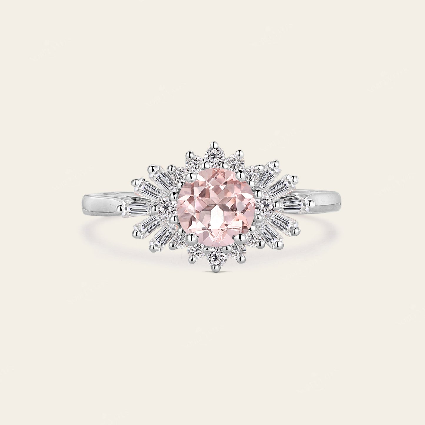 Art deco Round Pink Morganite Star Engagement Ring