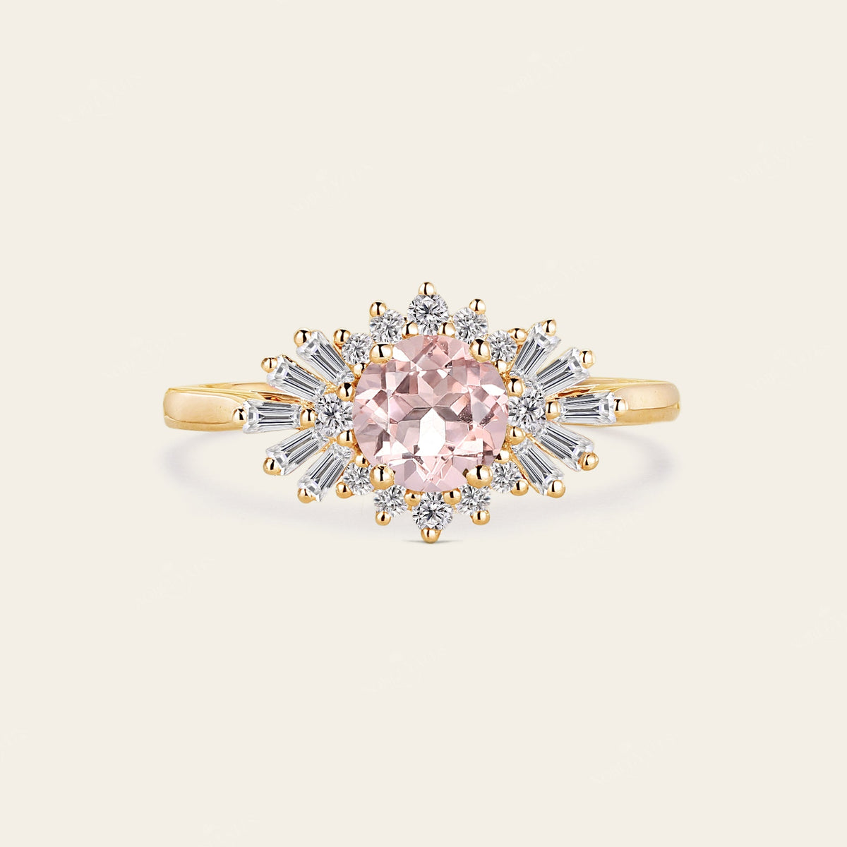 Art deco Round Pink Morganite Star Engagement Ring