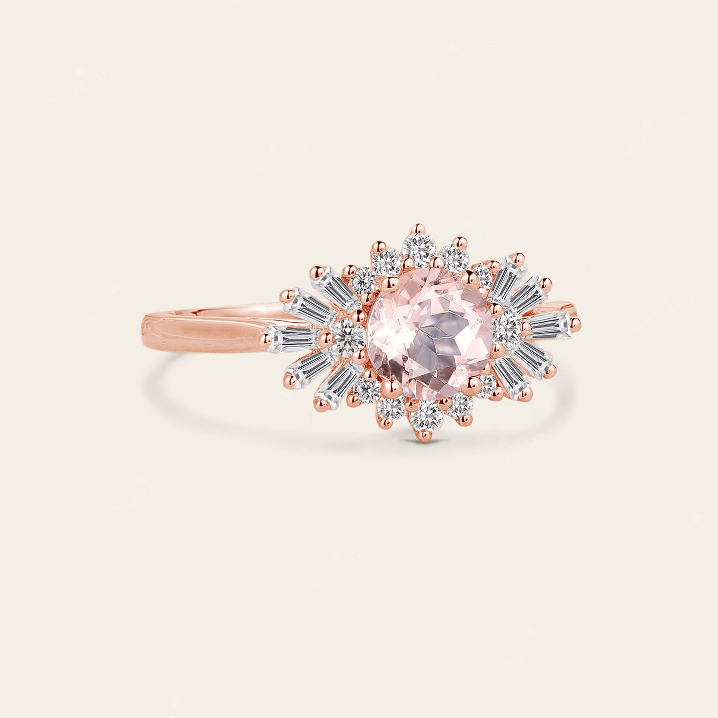 Art deco Round Pink Morganite Star Engagement Ring