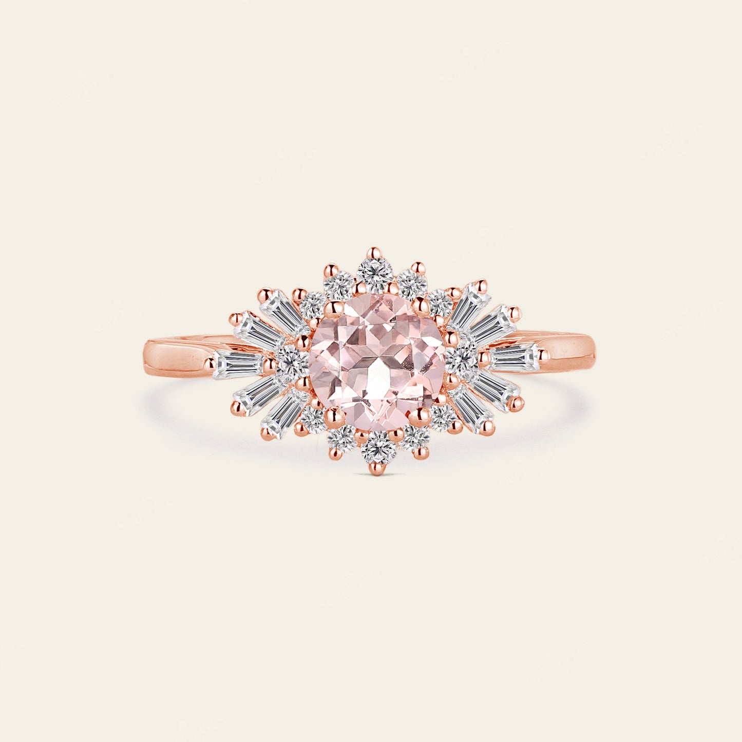 Art deco Round Pink Morganite Star Engagement Ring