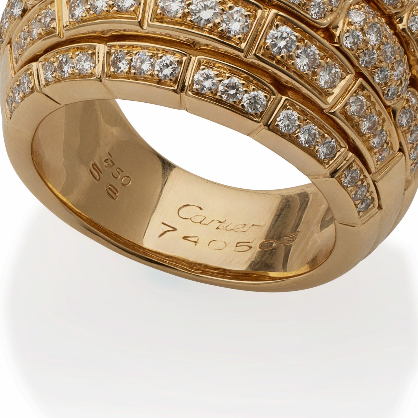 Cartier Paris 18K Gold and Diamond "Maillon Panthère" Bombé Ring