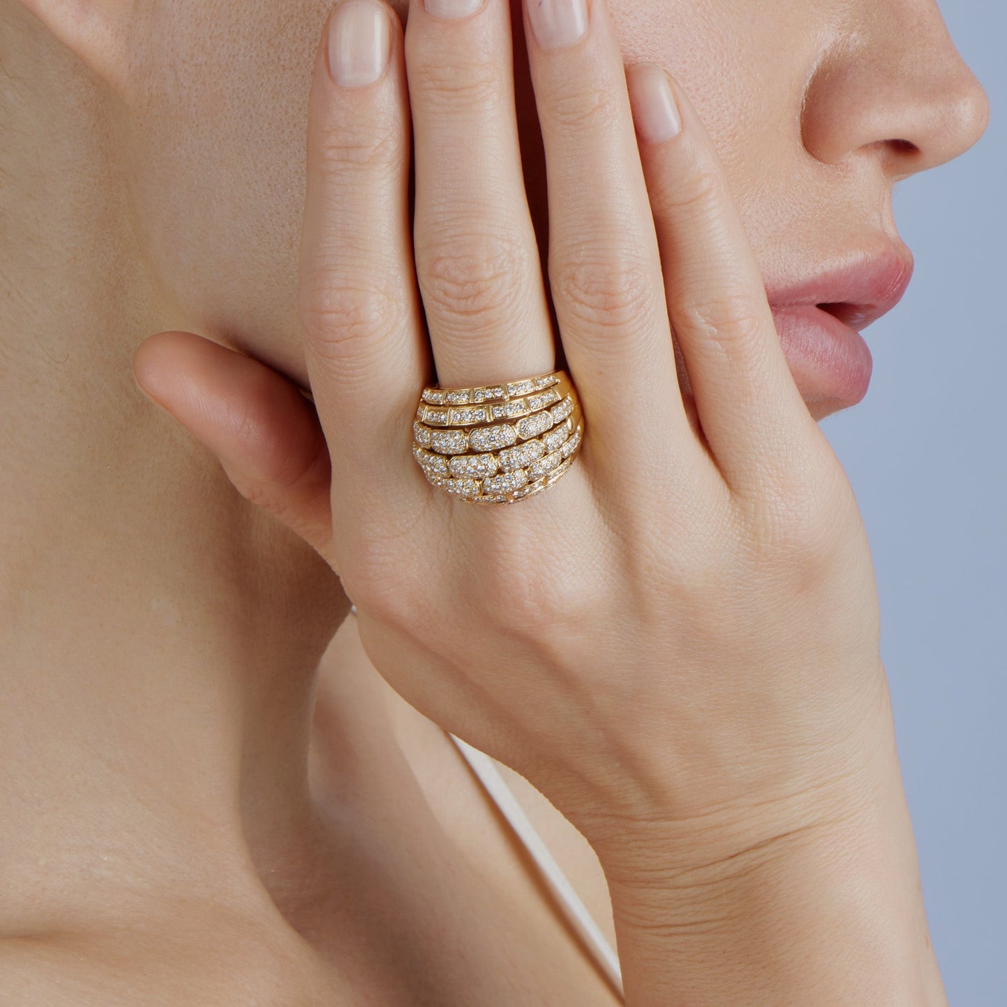 Cartier Paris 18K Gold and Diamond "Maillon Panthère" Bombé Ring