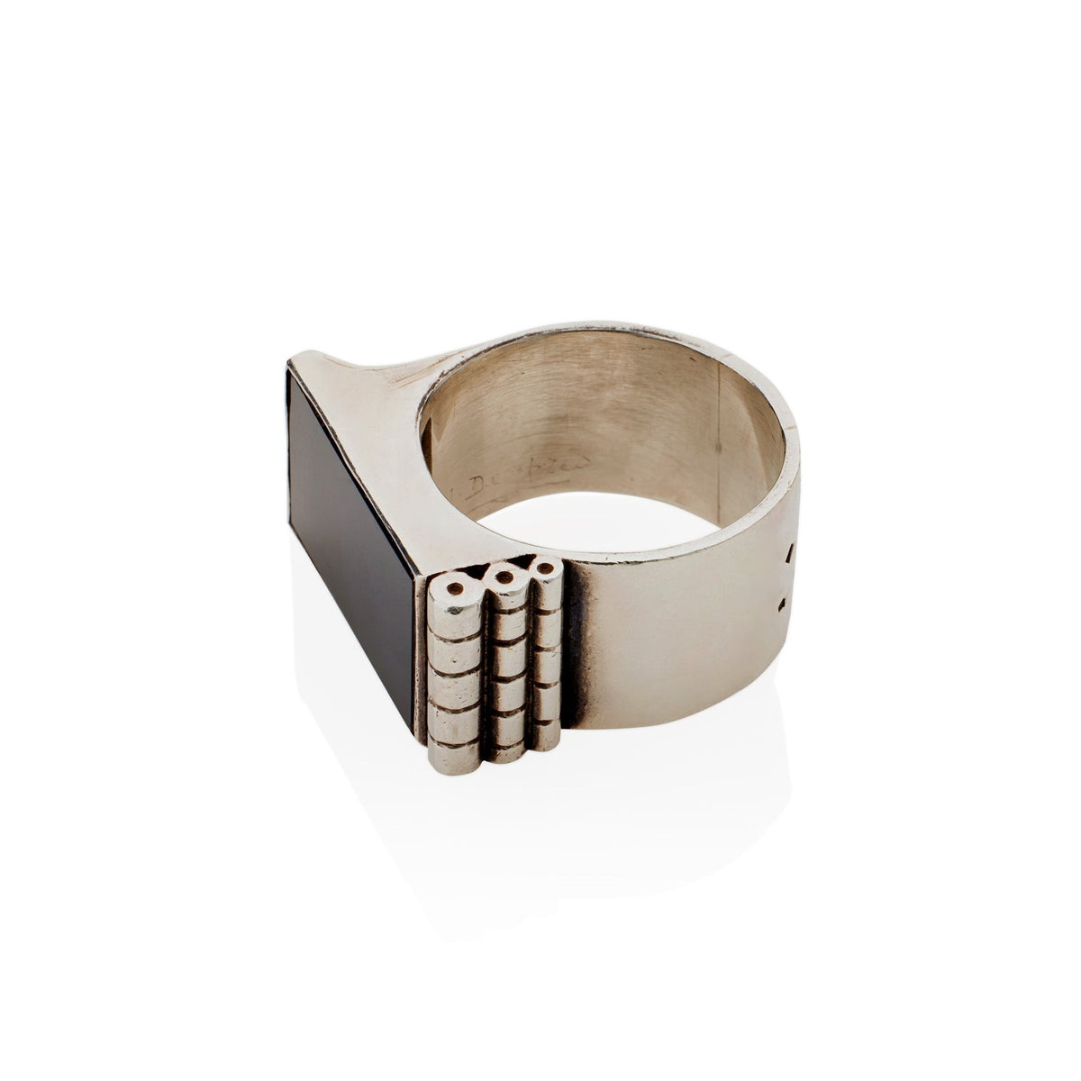 Jean Després Modernist Silver and Onyx "Bijoux Moteurs" Ring