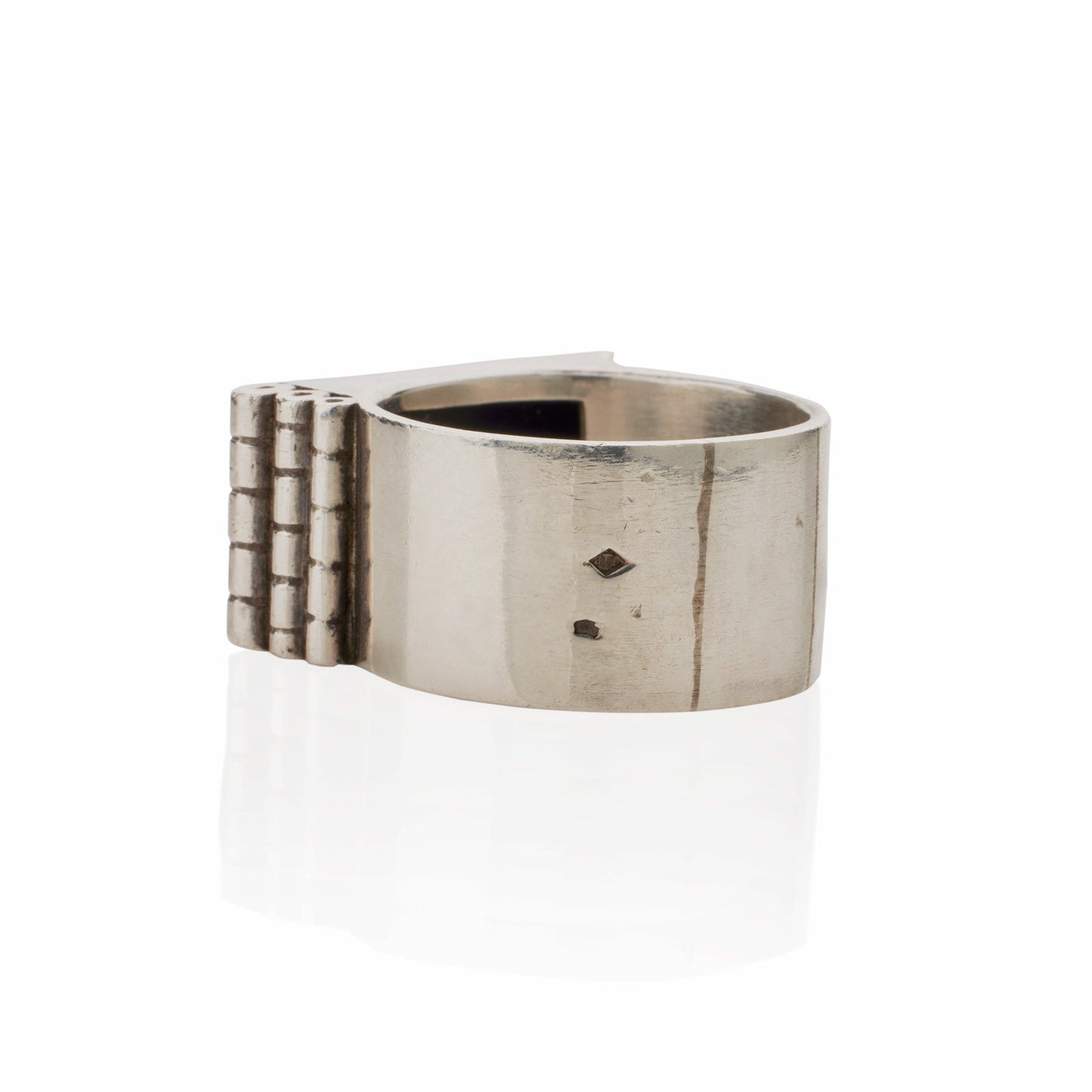 Jean Després Modernist Silver and Onyx "Bijoux Moteurs" Ring