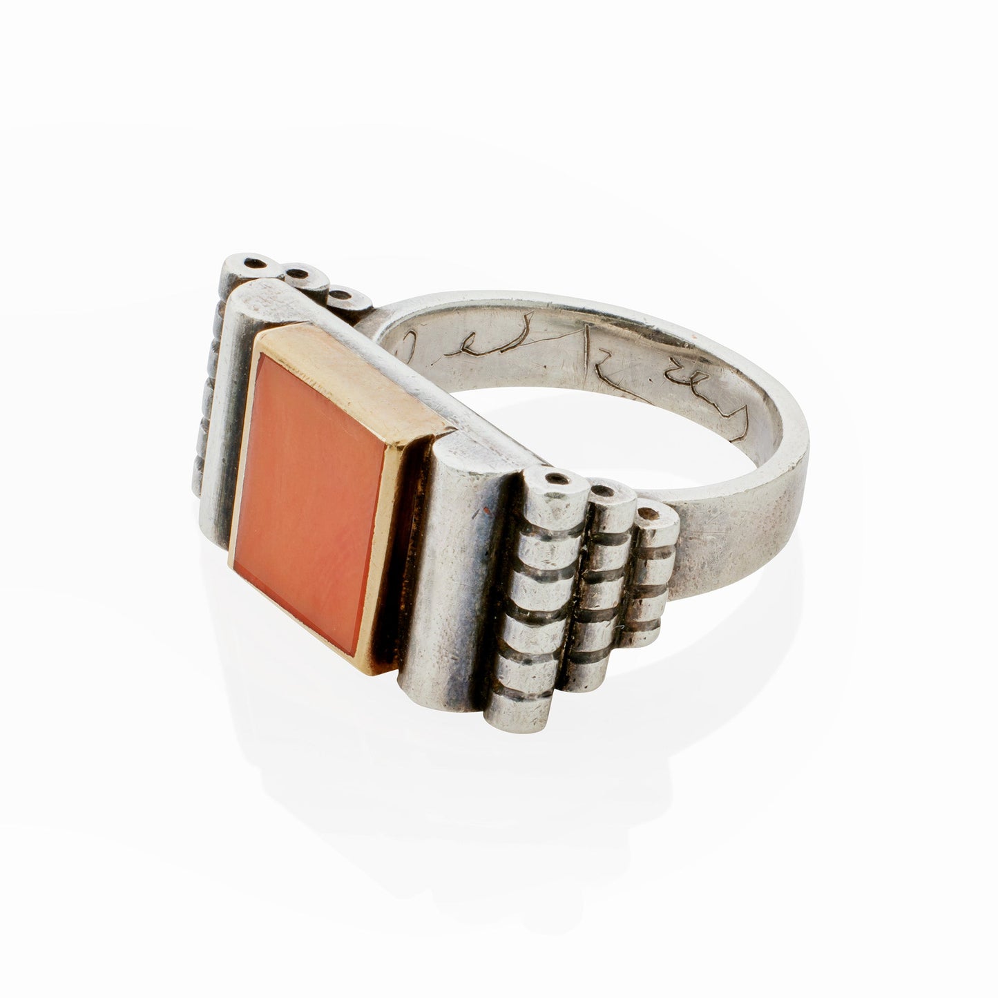 Jean Després Silver and Coral Ring