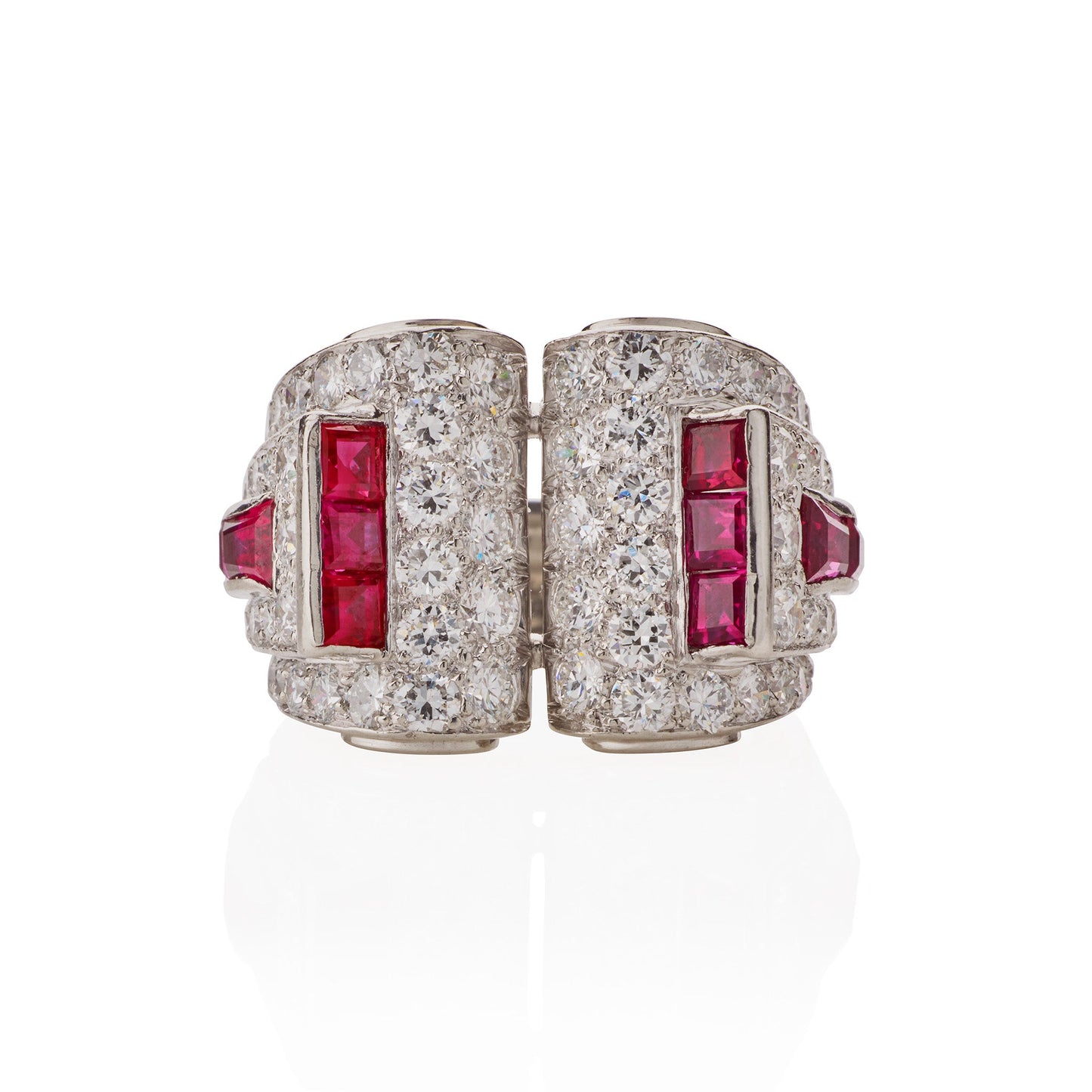 Art Moderne Platinum, Ruby and Diamond Ring