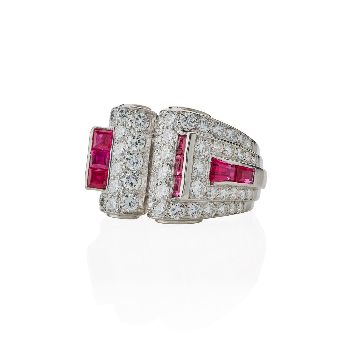 Art Moderne Platinum, Ruby and Diamond Ring